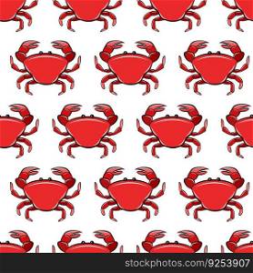 Red cartoon cancer crab mollusk, sea fish langouste crustacean animal. Isolated flat seamless pattern template. Vector colorful fabric print.