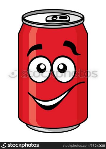 Red cartoon soda or soft drink can with a smiling face isolated on white for fast food design. Red cartoon soda or soft drink can