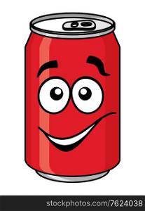 Red cartoon soda or soft drink can with a smiling face isolated on white for fast food design. Red cartoon soda or soft drink can