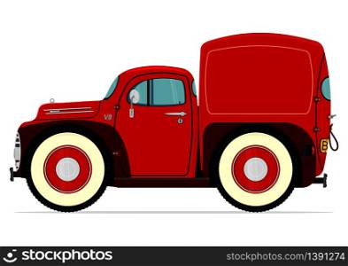 Red cartoon truck. Vector.