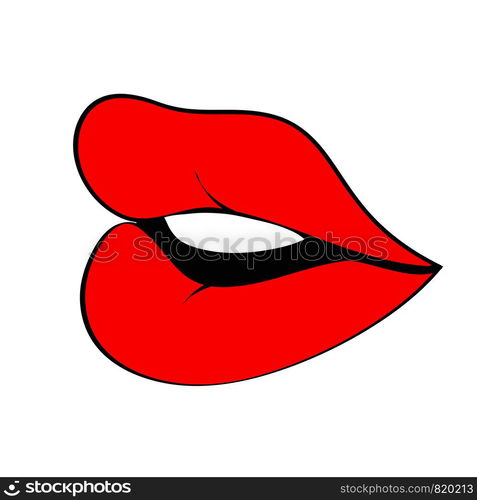 Red cartoon woman lips with teeth for your design, stock vector illustration