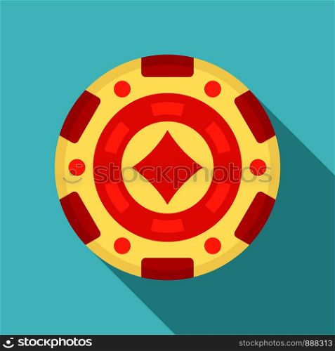 Red casino chip icon. Flat illustration of red casino chip vector icon for web design. Red casino chip icon, flat style