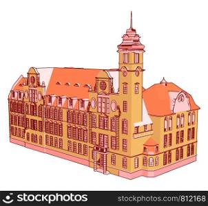 Red castle, illustration, vector on white background.
