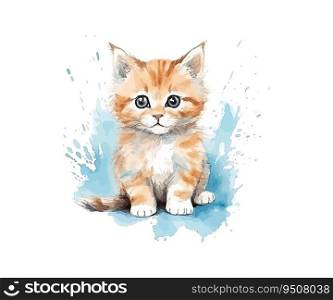 Red cat watercolor. Vector illustration design.