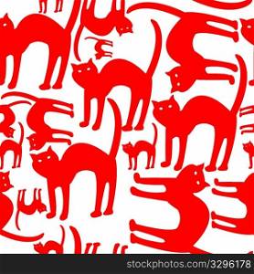red cats pattern isolated on white, vector art illustration