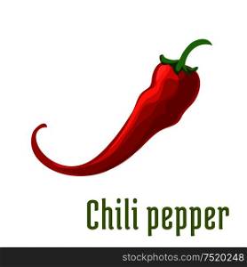 Red chili pepper vegetable icon. Fresh pod of spicy chilli or cayenne pepper for mexican cuisine, agriculture harvest or farm market design. Hot red chili or cayenne pepper icon
