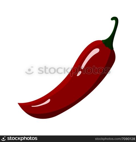 Red Chilli Pepper isolated on white background. Fresh Food Spice for Market, Recipe. Cartoon Flat Style. Vector illustration for Your Design, Web.