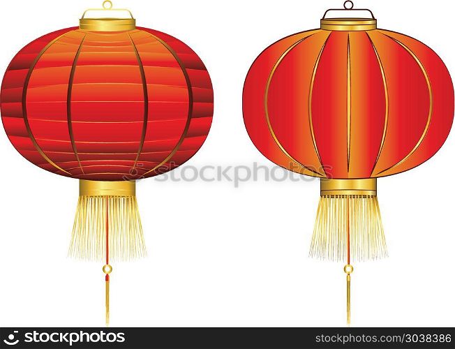 Red Chinese Lantern. Decorative oriental Asian red paper lantern illustration.