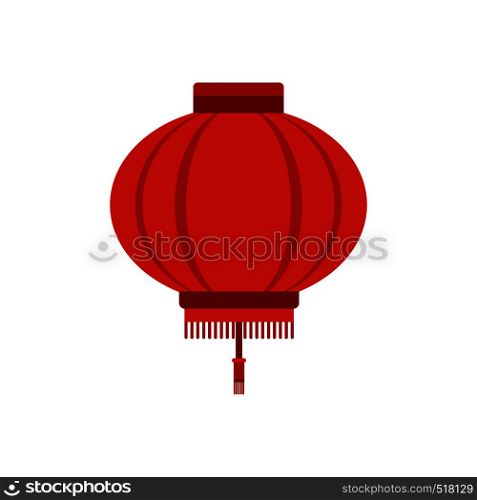 Red chinese lantern icon in flat style isolated on white background. Red chinese lantern icon, flat style