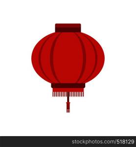 Red chinese lantern icon in flat style isolated on white background. Red chinese lantern icon, flat style