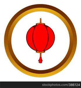 Red chinese lantern vector icon in golden circle, cartoon style isolated on white background. Red chinese lantern vector icon