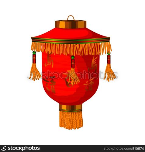 Red chinese paper lantern icon in cartoon style on a white background . Red chinese paper lantern icon in cartoon style