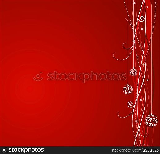 Red Christmas background: composition of curved lines and snowflakes - great for backgrounds, or layering over other images