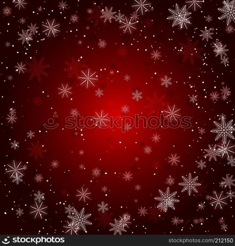 Red Christmas background. Vector EPS10. Christmas snowflake with night star light and snow fall abstract bakcground vector illustration eps10