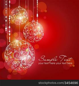 Red Christmas Background with Christmas ornaments