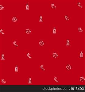 Red Christmas background with decorations and copy space. Concept of Xmas card. Vector