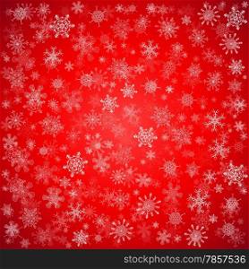 Red Christmas background with different snowflakes falling
