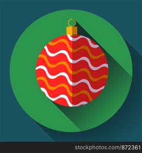 Red christmas ball decoration. Flat designed style.. Red christmas ball decoration icon.