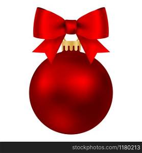Red Christmas ball on a ribbon with a beautiful bow isolated on white background. Red Christmas ball on a ribbon with a beautiful bow isolated on white
