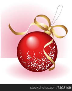 Red christmas ball with a golden ribbon