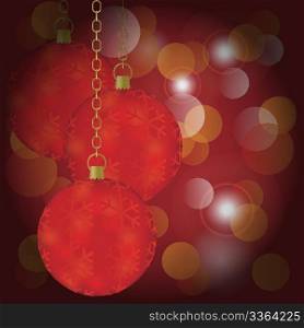 Red Christmas Balls on Multicolor Abstract Background