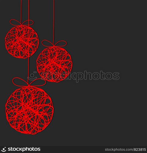 Red Christmas Decor Balls on Dark background, stock vector illustration