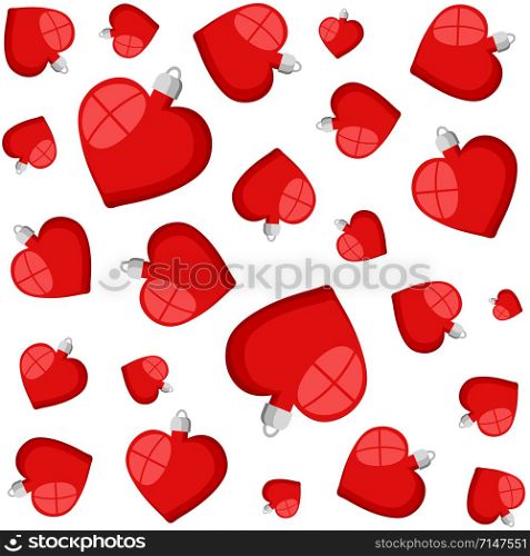 red christmas heart balls decorative pattern isolated icon on white, stock vector illustration