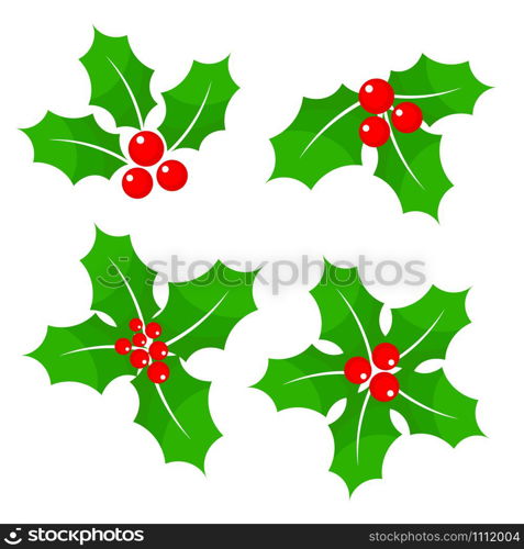 Red Christmas holly berry decor set on white, stock vector illustration