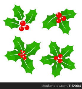Red Christmas holly berry decor set on white, stock vector illustration