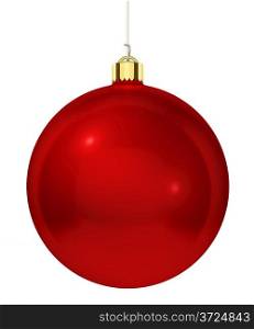 Red christmas tree decoration ball isolated on white background.