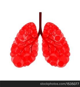 Red circle in human lung shape. Lung disease with virus. Virus cells eating lung. Damaged lung with coronavirus. Lllustration on white background.