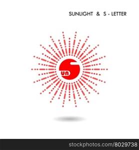 Red circle sign and Sun icon.Sunlight sign.Creative S-letter icon abstract logo design.S-alphabet and Sunlight symbol.Vector illustration