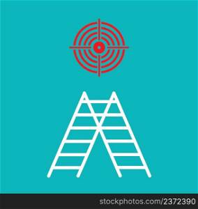 red circular target with ladder on green background. leadership and success concept. stairway up to the goal sign. flay style. 