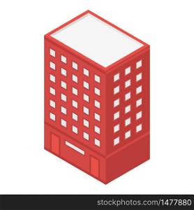 Red city building icon. Isometric of red city building vector icon for web design isolated on white background. Red city building icon, isometric style