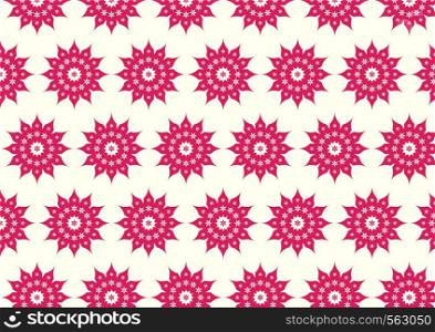 Red classic blossom and modern bloom shape on pastel background. Vintage and old flower pattern style for retro design