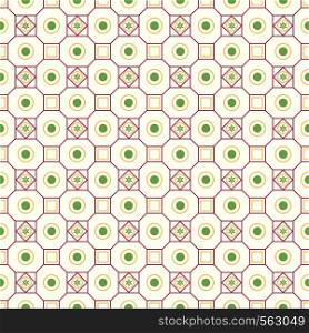 Red classic blossom and square and circle seamless pattern on pastel background. Vintage and classic bloom pattern for retro and old design.