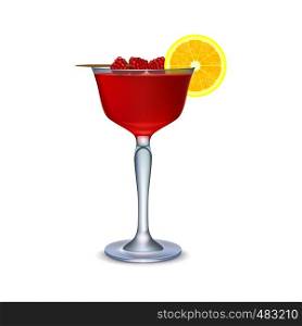 Red cocktail with slice of lemon on a white background. Red cocktail with slice of lemon