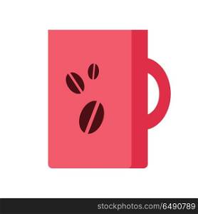 Red Coffee Cup Isolated. Hot Strong Beverage.. Red coffee cup isolated on white. Hot strong coffe beverage. Icon symbol of energetic drink. Tea, cacao, espresso, americano in mug with handle. Make pause in the office work. Refreshing drink. Vector