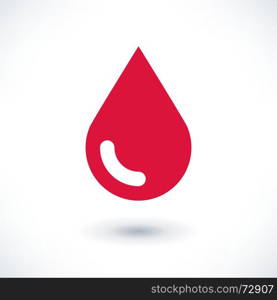 Red color drop icon with gray shadow on white background. Blood sign in simple, solid, plain, flat style. This vector illustration graphic web design graphic element saved in 8 eps. Red color drop icon with gray shadow on white