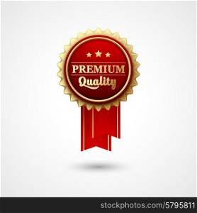 Red Color vector award badge and ribbon. . Red Color vector award badge and ribbon. Premium quality.