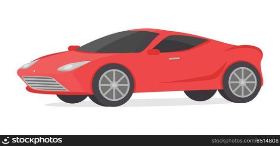 Red Coupe Detailed Sport Car Isolated on White. Red coupe car isolated on white. Modern detailed car in flat style design. Sport luxury automobile illustration. Sportscar two seater, two door auto designed for spirited performance. Vector