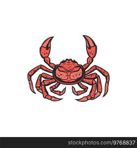 Red crab isolated animal with pincers cartoon sketch icon. Vector hand drawn ocean crab, decapod crustacean. mall snow-crab underwater character with eight legs and two claws. Seafood marine food. Marine porcelain crab isolated animal seafood icon