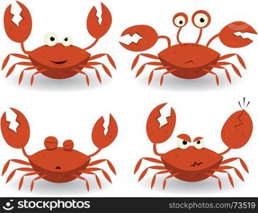 Red Crabs Characters. Illustration of a set of cartoon beach red crab characters with various expressions and emotions