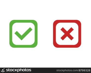 red cross and green check mark, vector