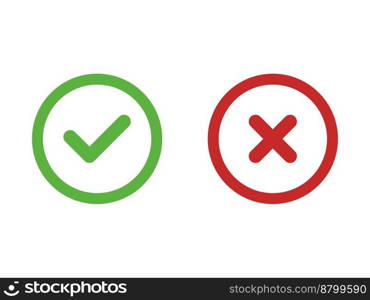 red cross and green check mark, vector