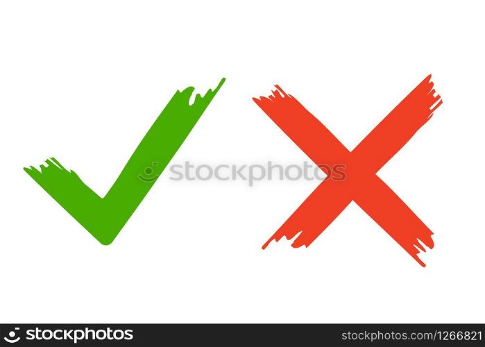 red cross and green checkmark isolated vector illustration