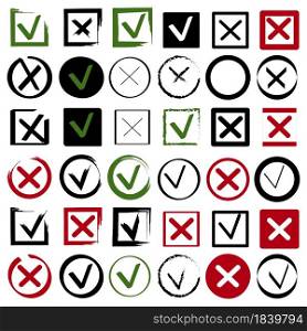 Red cross icon. Green mark icon. Color checklist mark set. Choice symbol set. Vector illustration. Stock image. EPS 10.. Red cross icon. Green mark icon. Color checklist mark set. Choice symbol set. Vector illustration. Stock image.