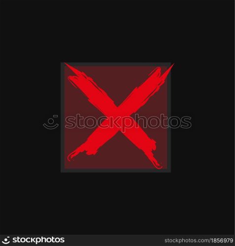 Red cross in dark square frame on black background. Choice icon. Checklist mark. Vector illustration. Stock image. EPS 10.. Red cross in dark square frame on black background. Choice icon. Checklist mark. Vector illustration. Stock image.