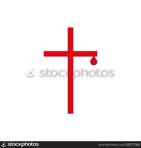 Red cross with a drop of blood. Christian blood donation. The atoning sacrifice. Flat isolated Christian vector illustration, biblical background.. Red cross with a drop of blood. Christian blood donation. Flat isolated Christian illustration