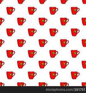 Red cup of tea pattern. Cartoon illustration of red cup of tea vector pattern for web. Red cup of tea pattern, cartoon style